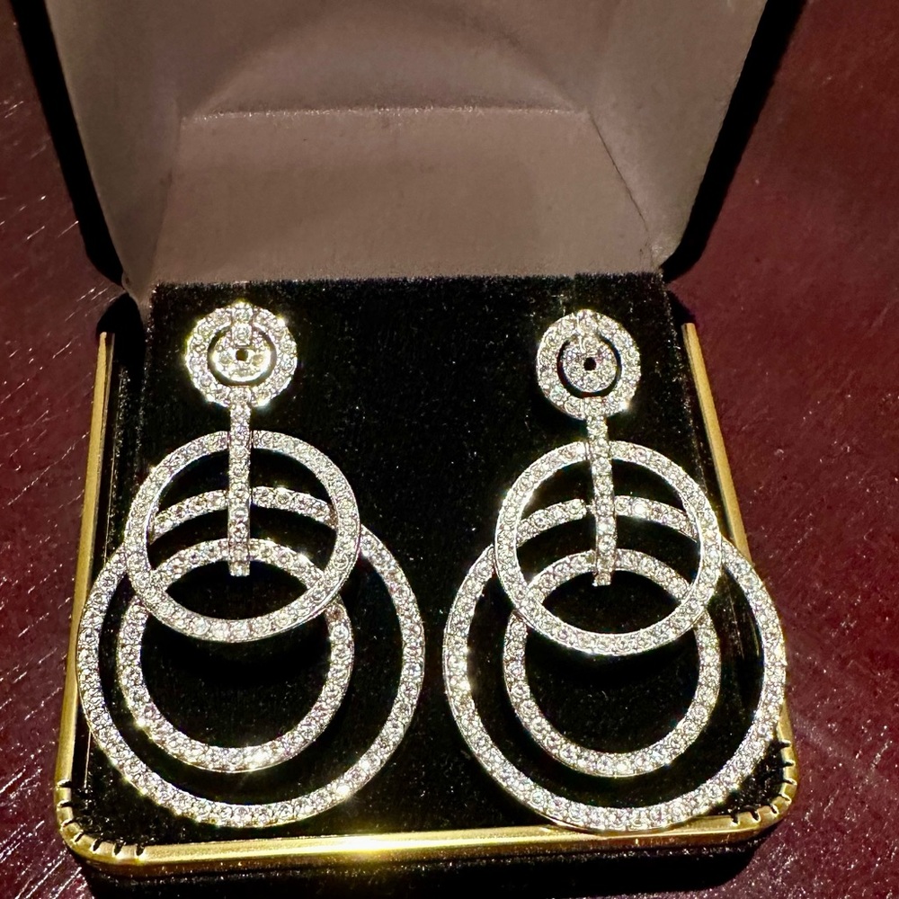 Sawroski Galore - Elegant Silver Circle Drop Earrings
